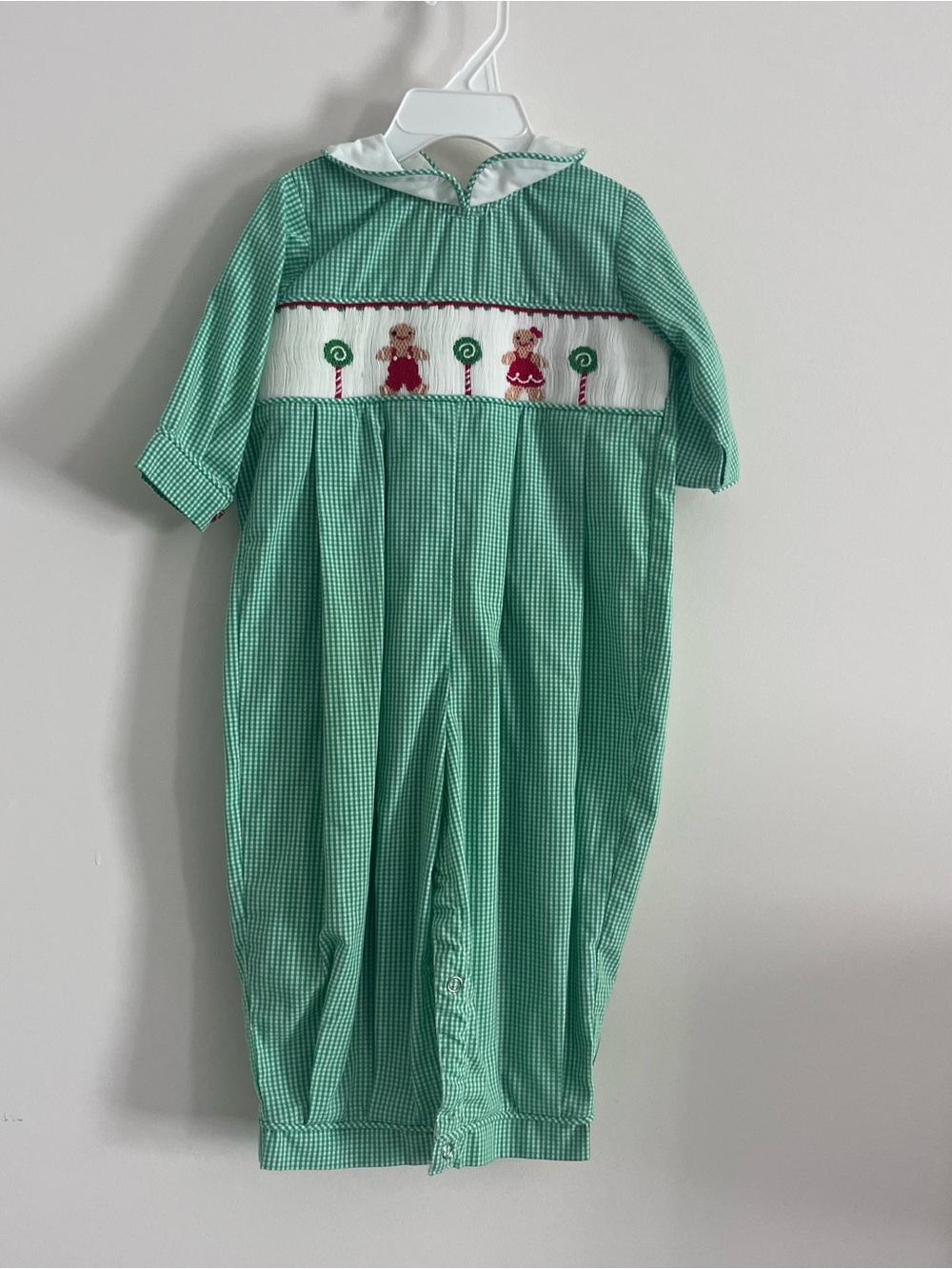 Remember Nguyen Baby Boy Smocked Gingerbread Man Green Long Romper 12m Christmas